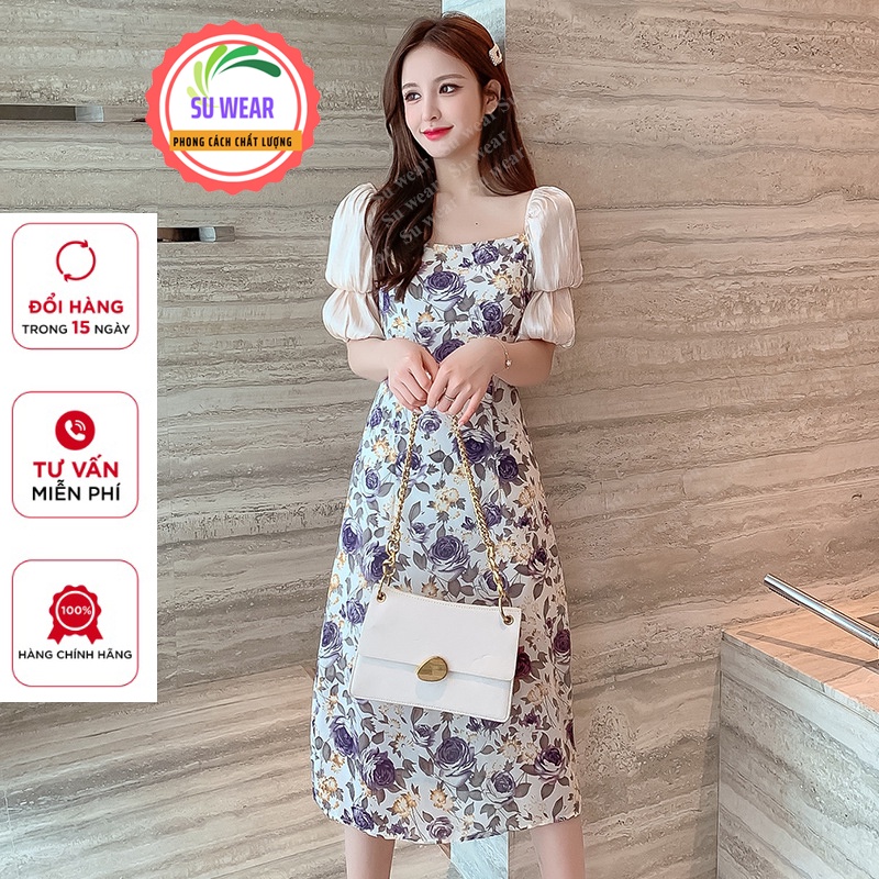 Váy Nữ Hoa Thiết Kế Cổ trễ Chất Cotton Nhẹ Nhàng Sang Trọng Dạo phố, dự tiệc, đi làm, đi chơi | BigBuy360 - bigbuy360.vn