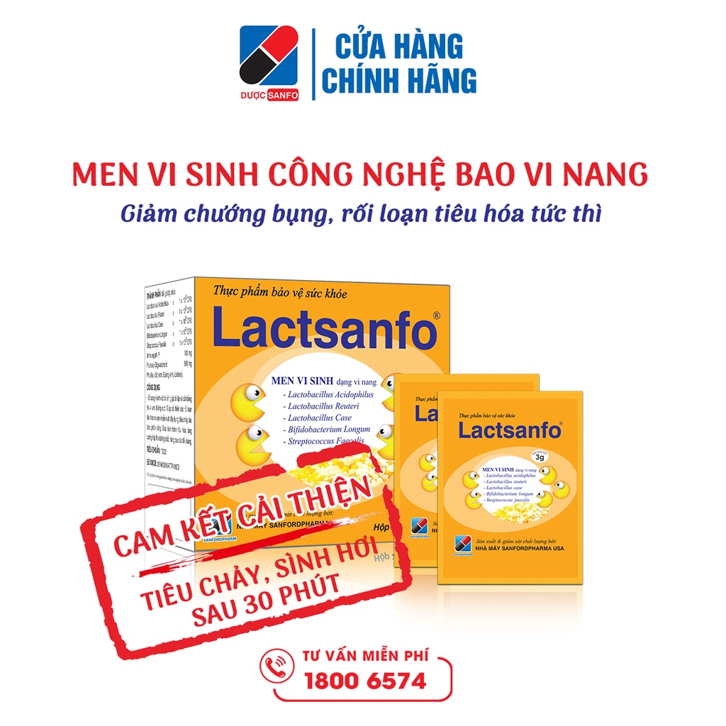 Men vi sinh Lactsanfo giảm ngay chướng bụng, đầy hơi, tiêu chảy tức thì, giảm táo bón, giúp ăn ngon hộp 24 gói