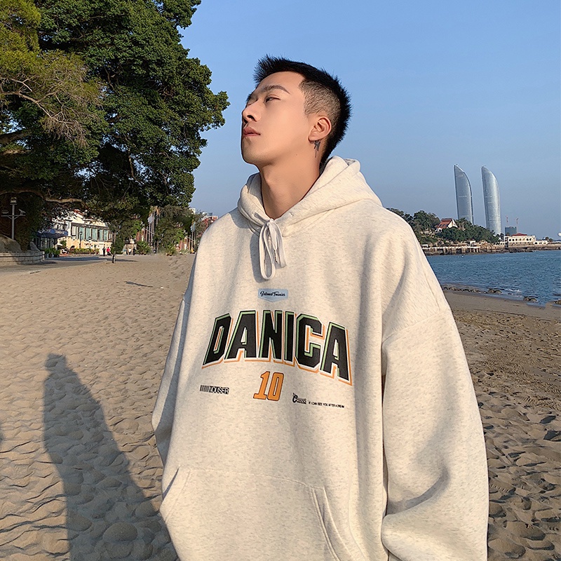 Áo Hoodie Dài Tay Thiết Kế Dáng Rộng Phong Cách Thể Thao Hàn Quốc Thời Trang Mùa Thu Cho Nam