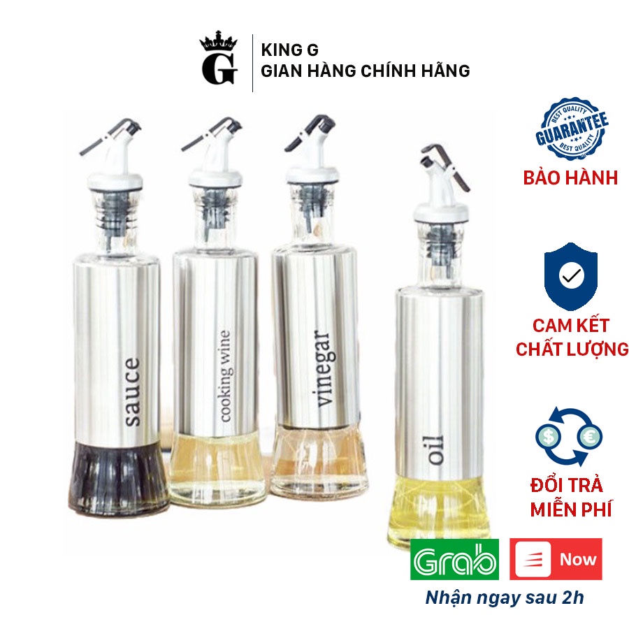 Chai Đựng Dầu Ăn, Gia Vị King G - Chai Thủy Tinh Bọc Inox Cao Cấp, Chiết Rót Chống Tràn Dung Tích 300ml - CDG01