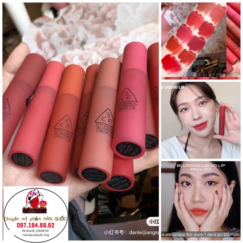 (Mẫu mới 8/2020)SON KEM 3CE MẪU MỚI BLURRING LIQUID LIP