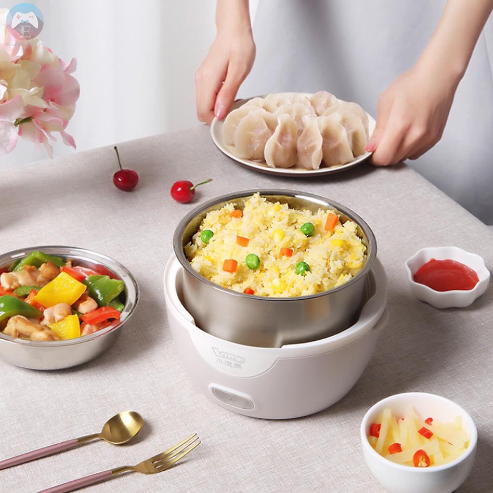 Ê LOTOR Electric Lunch Box Food Heater with Stainless Steel Pot 1.3L Steamer Portable Mini Rice Cooker Multi-function Cooking Steaming Lunch Containers HM-2015 220V