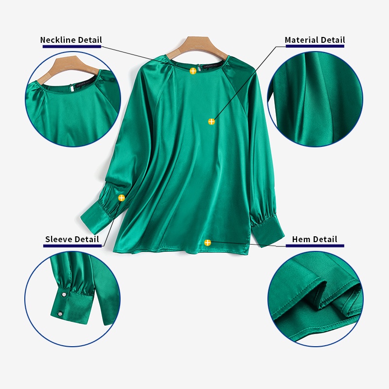 Áo kiểu ZANZEA cổ tròn tay phồng vải satin phối khuy thời trang dành cho bạn nữ