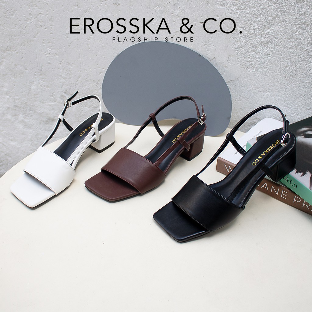 Giày sandal cao gót Erosska quai ngang phối dây mảnh cao 5cm màu trắng - EB034