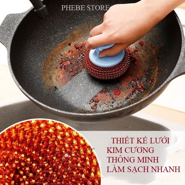 Cọ chùi rửa vệ sinh xoong nồi chén bát bếp đa năng thông minh tay cầm xỏ ngón không đau tay không làm rơi xỉ