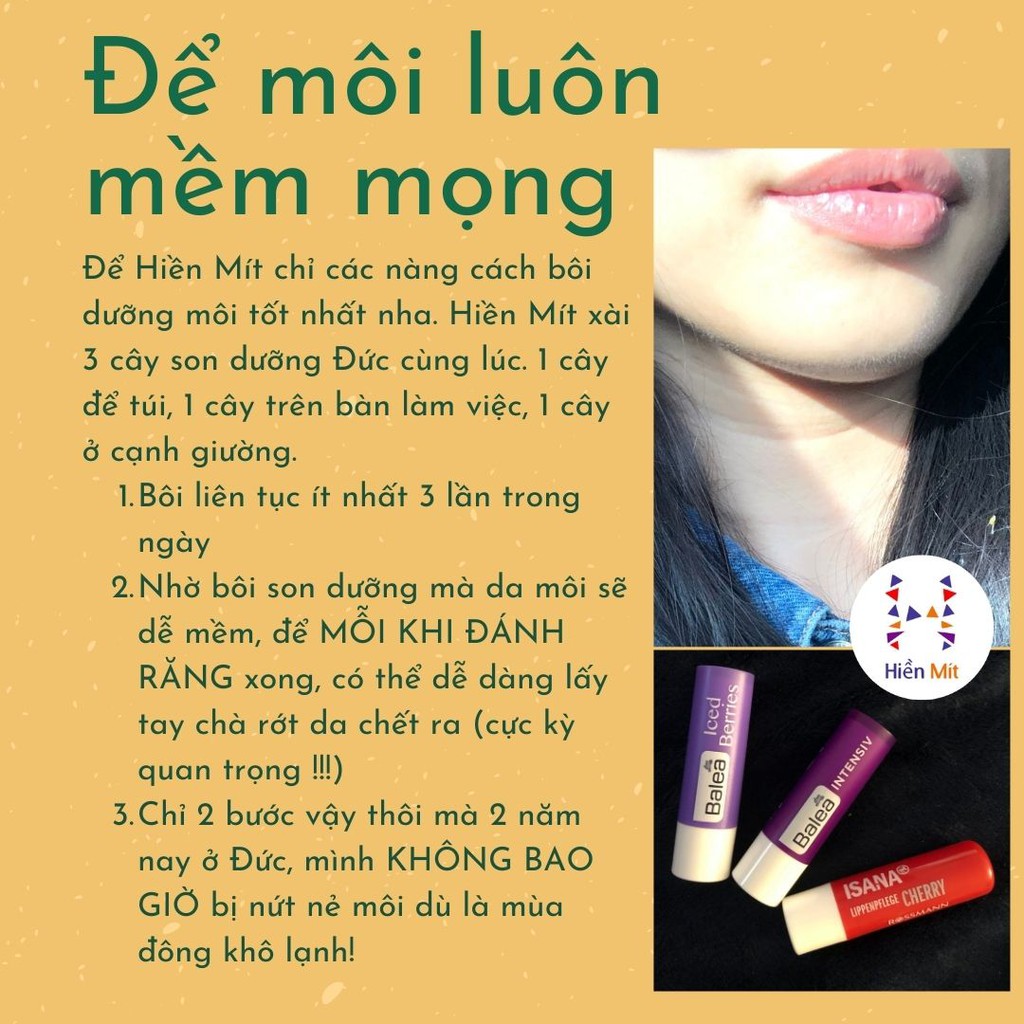 Bill Đức-Son Balea dưỡng môi hồng nhạt/không màu tự nhiên từ Đức có cho nam matte không bóng chống nắng spf