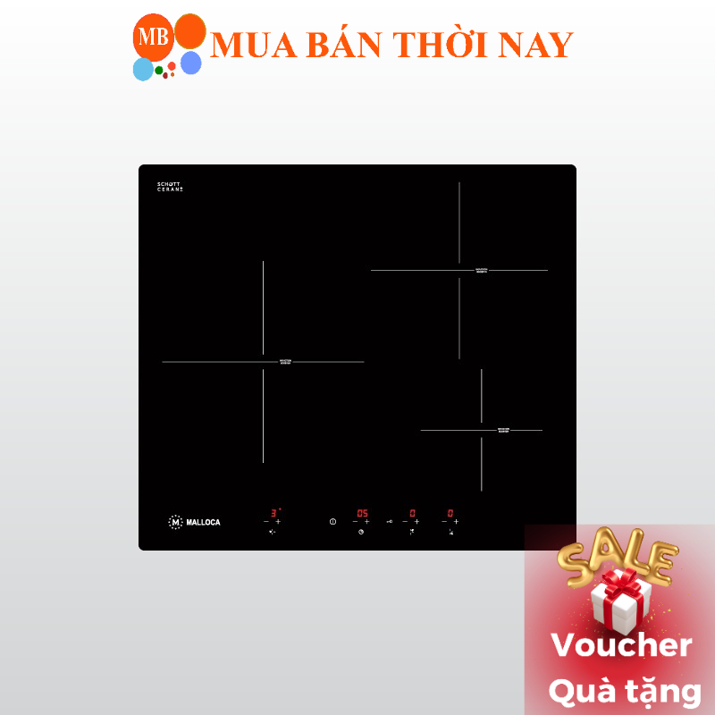 Bếp từ Malloca MI 593 BN - Bếp từ âm 3 vùng nấu, mặt kính Schott Ceran đen, công suất 6000W