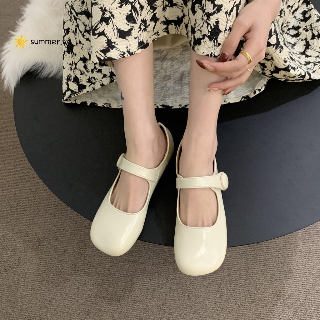 Giày Búp Bê Da Mũi Tròn Phong Cách Retro Nhật Bản 2022 Cho Nữ