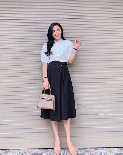 Chân váy dài qua gối đính 2khuy | BigBuy360 - bigbuy360.vn