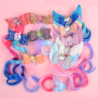 Kẹp Tóc Giả Dài Màu Gradient Hình Kỳ Lân Xinh Xắn Cho Bé Gái