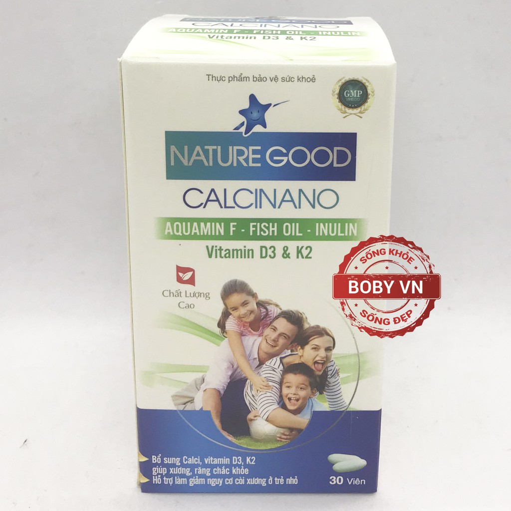 Canxi nano Nature bổ sung Calci, Vitamin D3 &amp; K2 giúp xương, răng chắc khỏe, giảm nguy cơ còi xương ở trẻ nhỏ - Hộp 30v