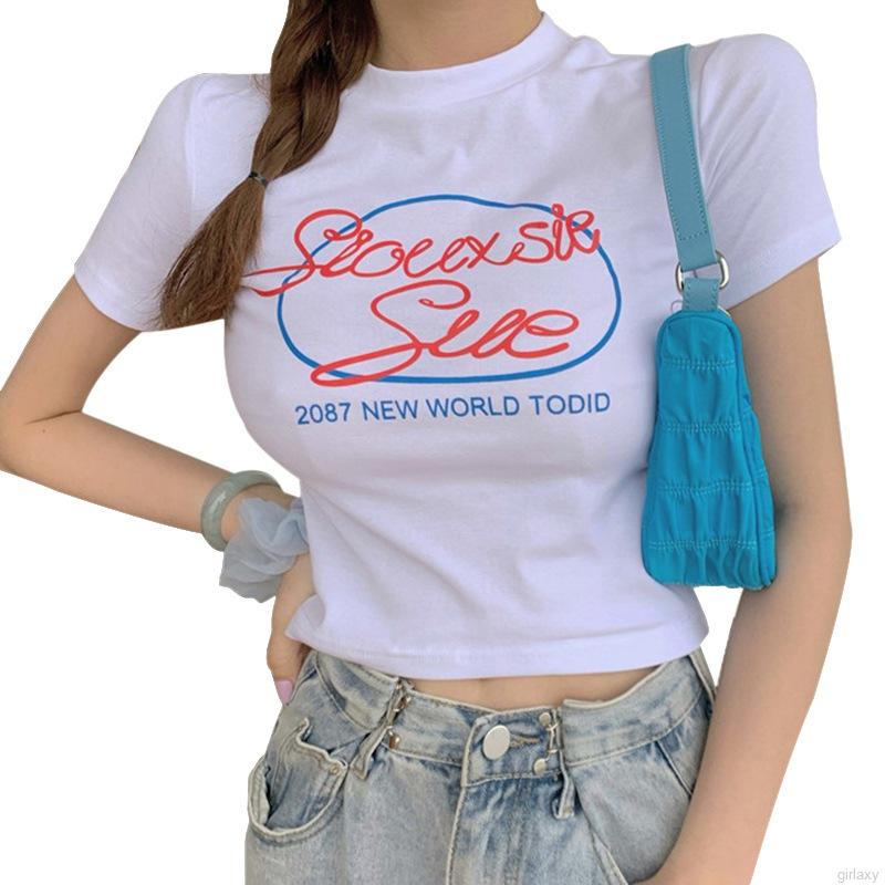Áo Thun Nữ Ngắn Tay In Chữ Phong Cách Hàn Quốc