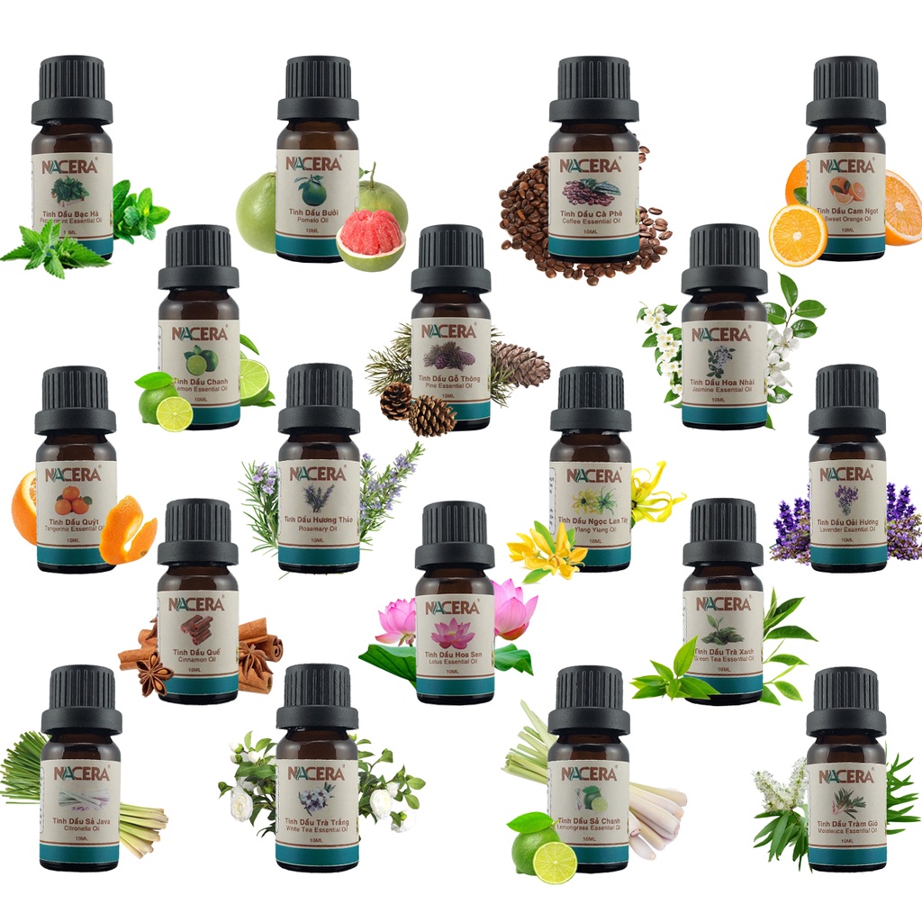 Tinh dầu thơm phòng Nacera Nguyên Chất Lọ 10ml Giúp khử mùi, đuổi muỗi, có giấy kiệm định chất lượng