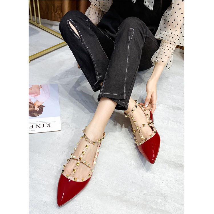 Giày Búp Bê Da Bóng Quai Viền Đinh | HQ Store