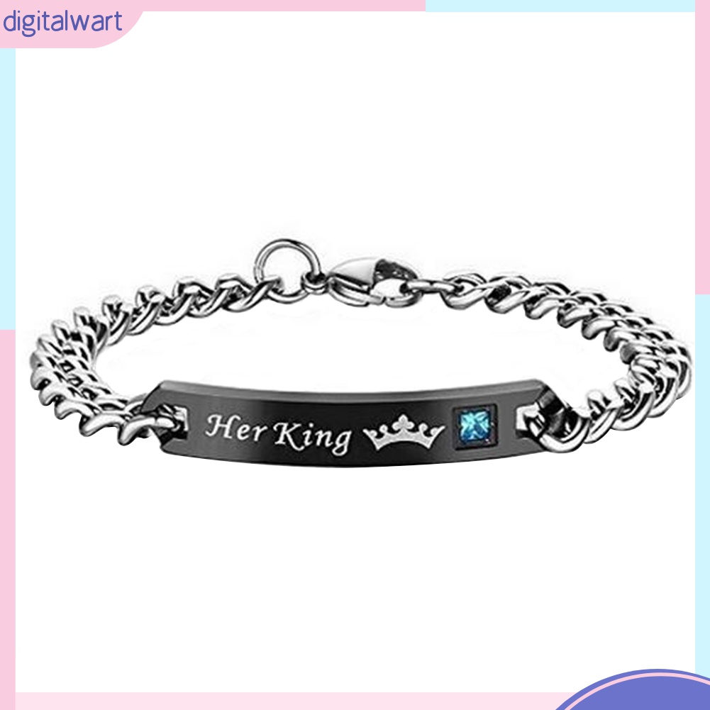 Vòng Tay Thép Titan In Chữ Her King / His Beauty / His Queen Lãng Mạn Cho Cặp Đôi