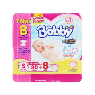 Tã dán Bobby siêu thấm size S 80 miếng+8 (cho bé 4-8kg)