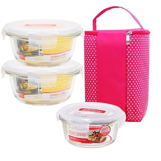 Bộ 3 thố thủy tinh Lock&Lock 400ml - 400ml - 380ml tặng túi giữ nhiệt