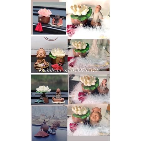 Phụ Kiện Xe Hơi :  Chú Tiểu Bên Đài Sen Trụ Gỗ cao cấp