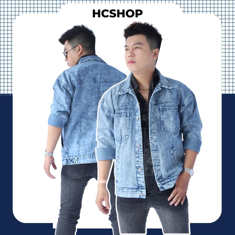 Áo khoác jean nam form rộng màu xanh cao cấp, áo khoác bò bigsize thiết kế trẻ trung năng động, đủ size từ 50-95kg