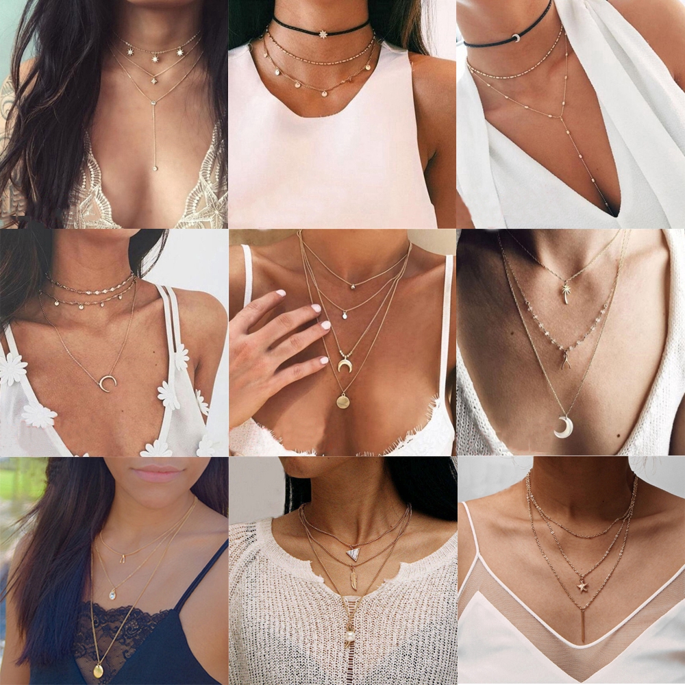 Vòng cổ choker AY nhiều lớp phong cách retro độc đáo dành cho nữ