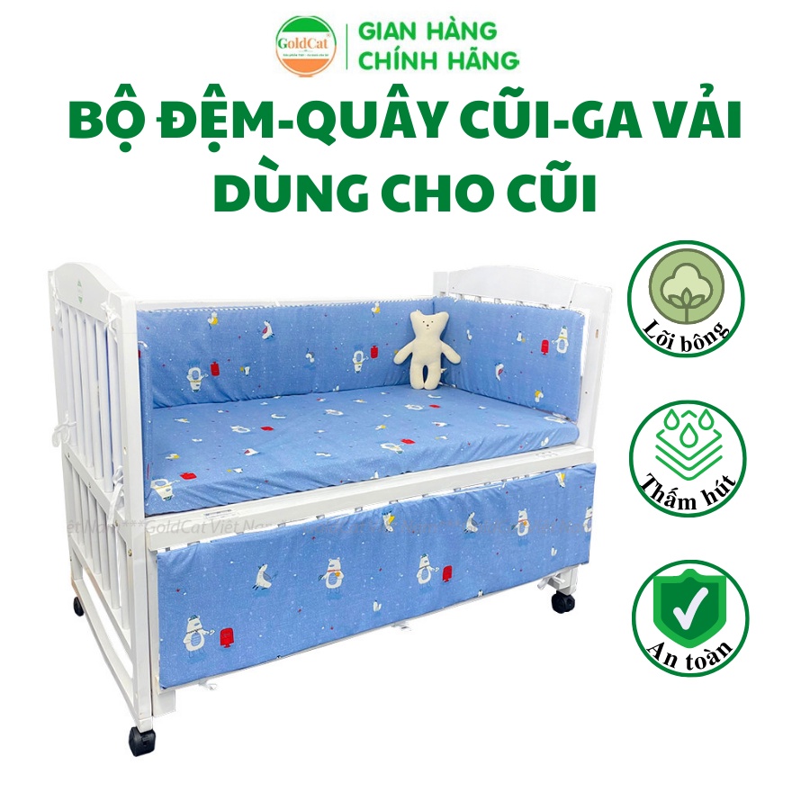 Bộ Đệm Bông Ép - Quây - Ga Cotton Dùng Cho Cũi Trẻ Em GOLDCAT, Mềm Mịn, Đảm Bảo An Toàn Cho Bé