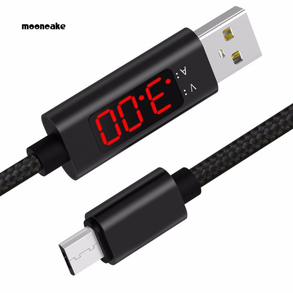 Dây cáp sạc dài 1m giắc cắm Type-C/ Micro USB dòng điện 2.1A hỗ trợ sạc nhanh tích hợp màn hình đèn LED tiện lợi