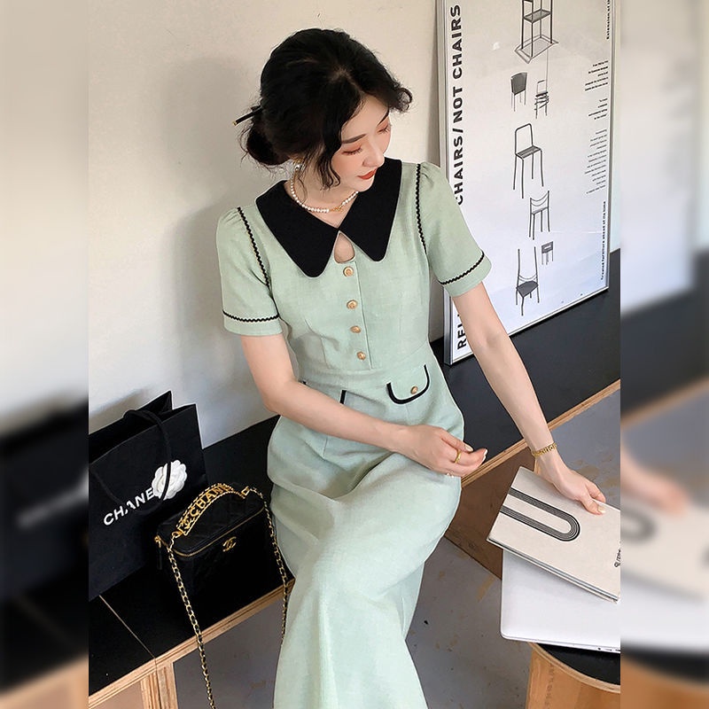 fragrant light luxury French skirt wave temperament beautiful mint green dress
