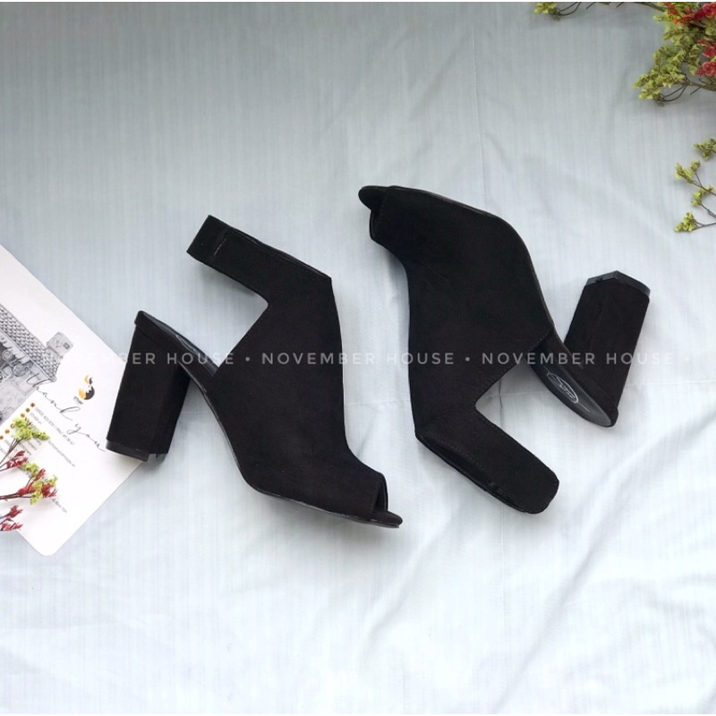 Giày boots nữ cao gót kiểu dáng hở mũi gót thô 8cm thời trang nữ , B2 - November House | BigBuy360 - bigbuy360.vn