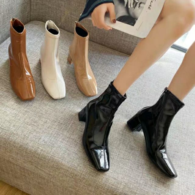 Giày nữ boots nữ da bóng đế vuông sang chảnh cá tính xịn đẹp | WebRaoVat - webraovat.net.vn