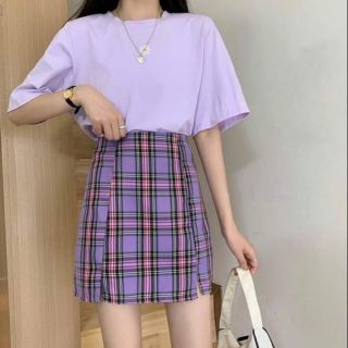 Chân váy kẻ sọc hàn xẻng