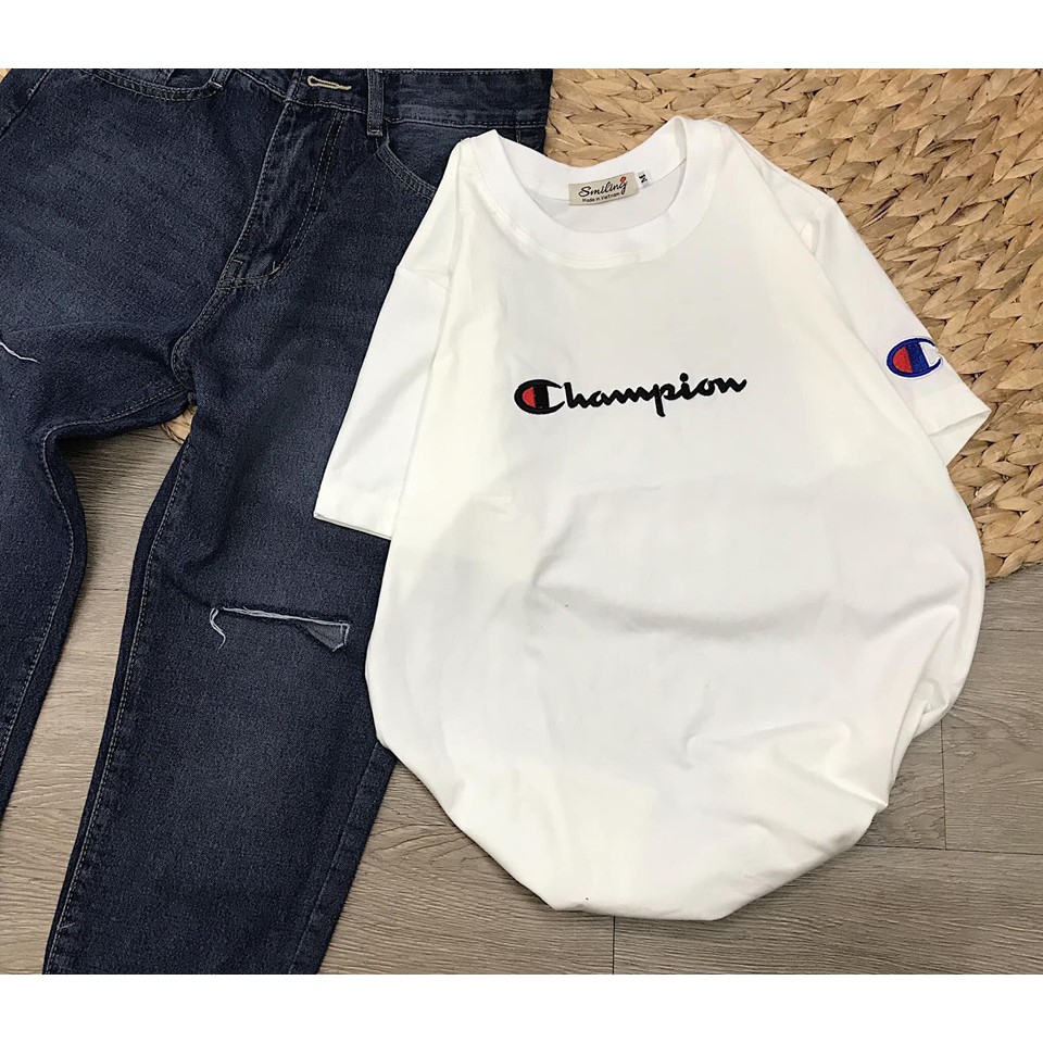 ÁO THUN CHAMPION TRẮNG STREETWEAR UNISEX - ÁO THUN TAY LỠ - ÁO THUN NAM - ÁO PHÔNG NAM - ÁO THUN UINISEX - ÁO OVERSIZE | BigBuy360 - bigbuy360.vn