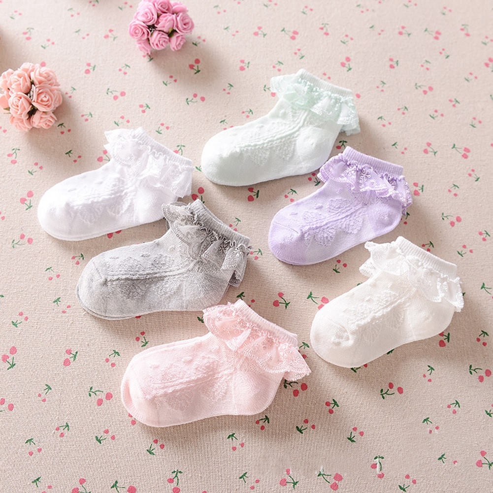 Vớ cotton phối ren đính nơ dễ thương dành cho bé gái