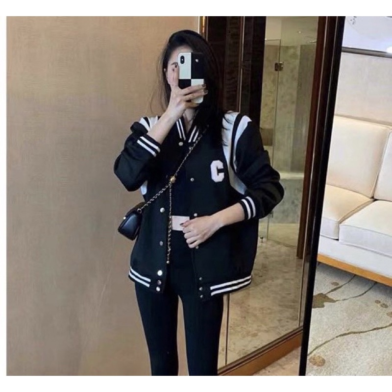 Áo khoác cổ bomber phong cách hàn quốc có hoạ tiết phối viền, Áo khoác thời trang đôi thu đông btshop từ 45 đến 75 kg