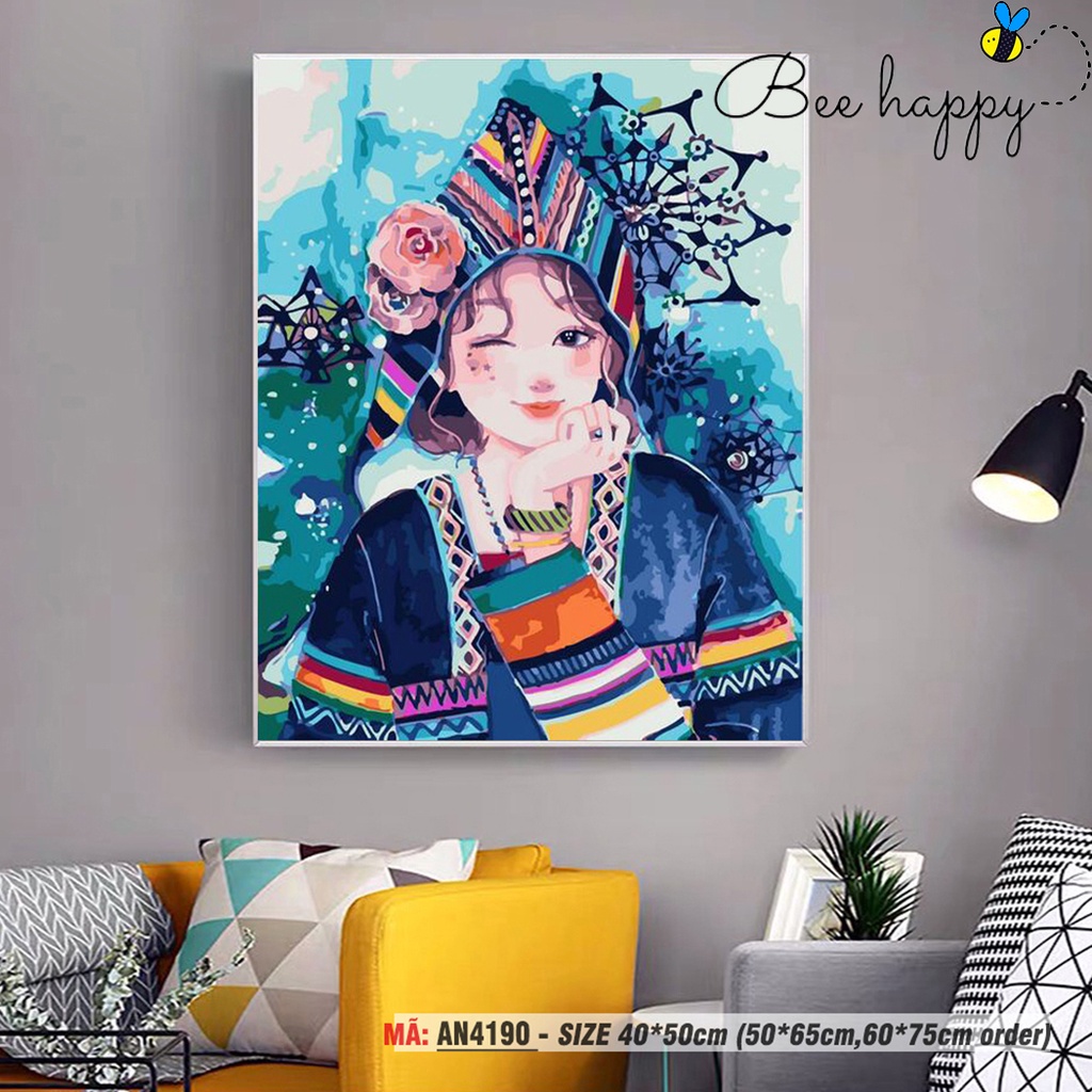 Tranh  tô màu theo số BEE HAPYY Cô gái dân tộc AN4190
