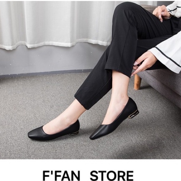 Giày búp bê nữ mũi vuông [da thật] mềm mại, giày bệt công sở bít mũi màu đen big size FFAN STORE
