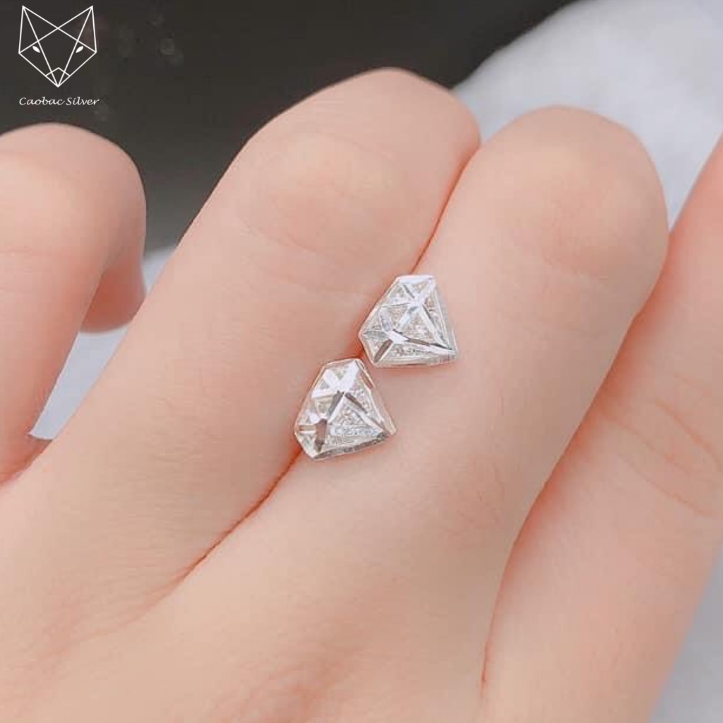 Khuyên Tai Bạc Nữ S99 CaoBac Silver Khuyên Kim Cương Phong Cách Cá Tính - SKT1