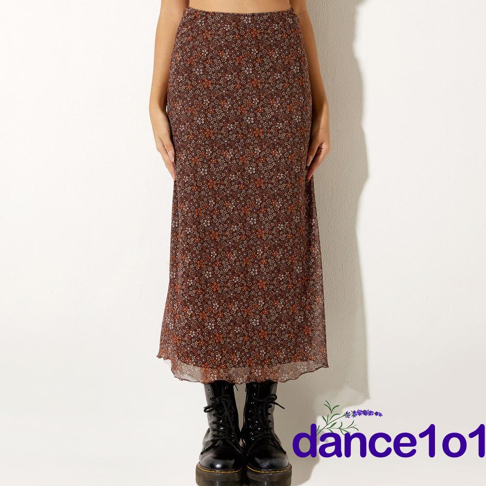 Chân váy dài lưng cao in hoa phong cách thời trang cho nữ