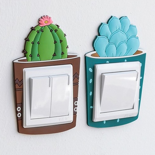 Miếng dán dạ quang trang trí ổ cắm điện trên tường hình chậu xương rồng bằng silicon phát sáng 𝗚𝗜𝗔𝗗𝗨𝗡𝗚𝗛𝗔𝗡𝗢𝗜𝟯𝟵