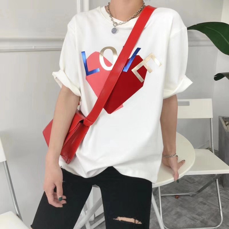 Áo phông nữ cổ tròn co giãn 4 chiều mềm mát in hình trái tim dễ thương cá tính năng động AP06