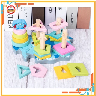 Combo thả trụ vuông, 5 cọc luồn zíc zắc đế con voi đáng yêu cho bé