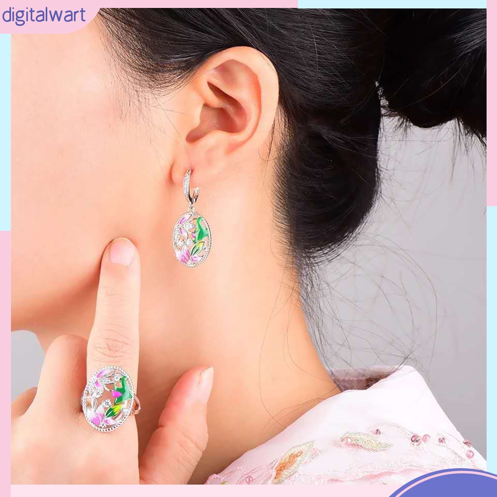 Bộ Vòng cổ + Nhẫn + Đôi Khuyên Tai Mặt Kim Loại Hình Oval Xinh Xắn Cho Nữ