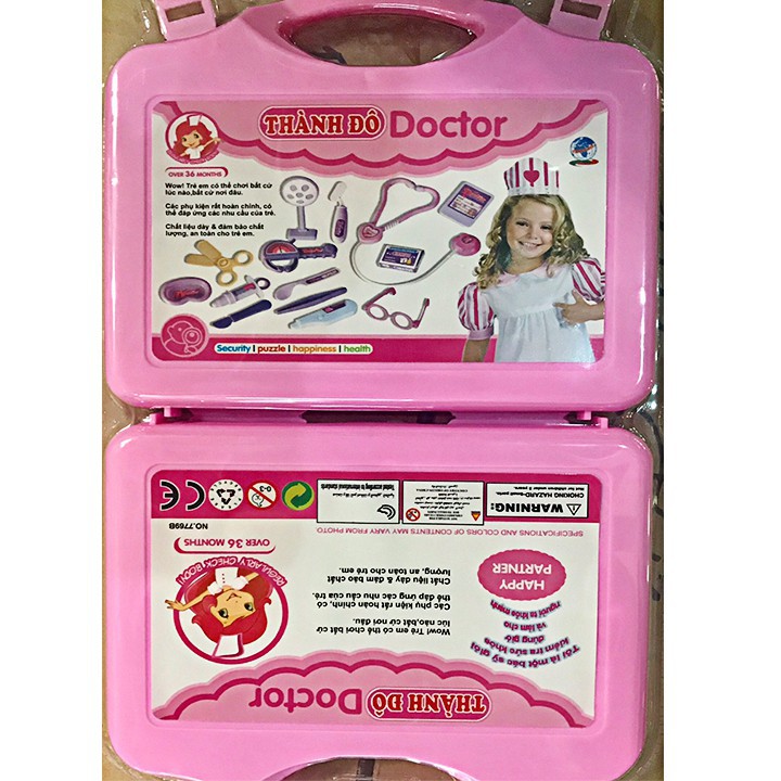 Hộp đồ chơi bác sĩ gồm 16 món màu hồng cho bé gái, bộ đồ chơi bác sỹ
