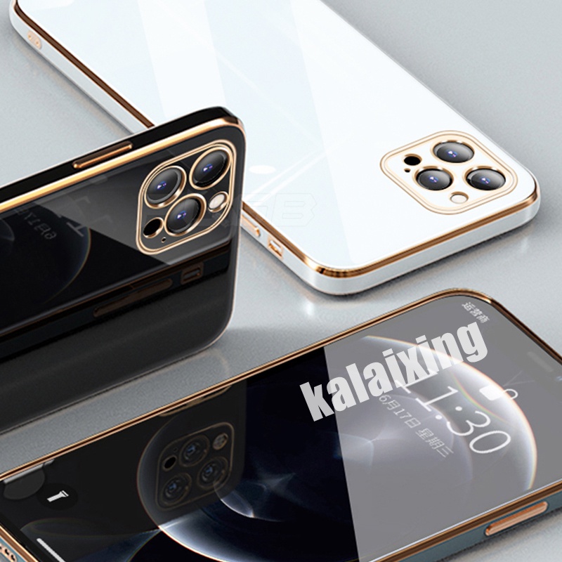 Ốp Điện Thoại Viền Vuông Mạ Vàng 6D Sang Trọng Cho iPhone 11 Pro Max 12Promax 13Pro Max 12mini 13mini 7Plus 8plus