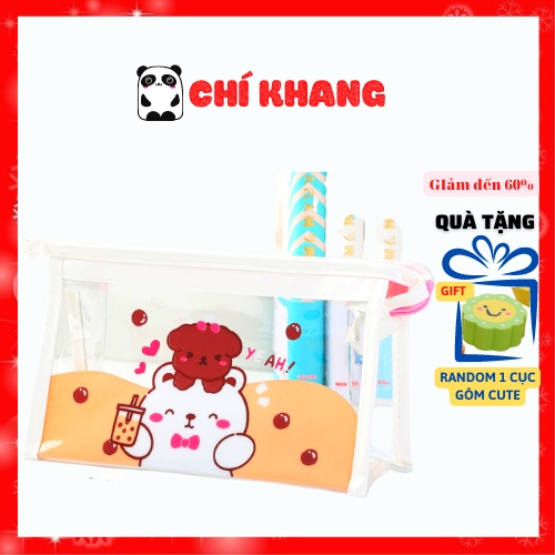 Hộp bút trong suốt họa tiết cute-Bóp viết