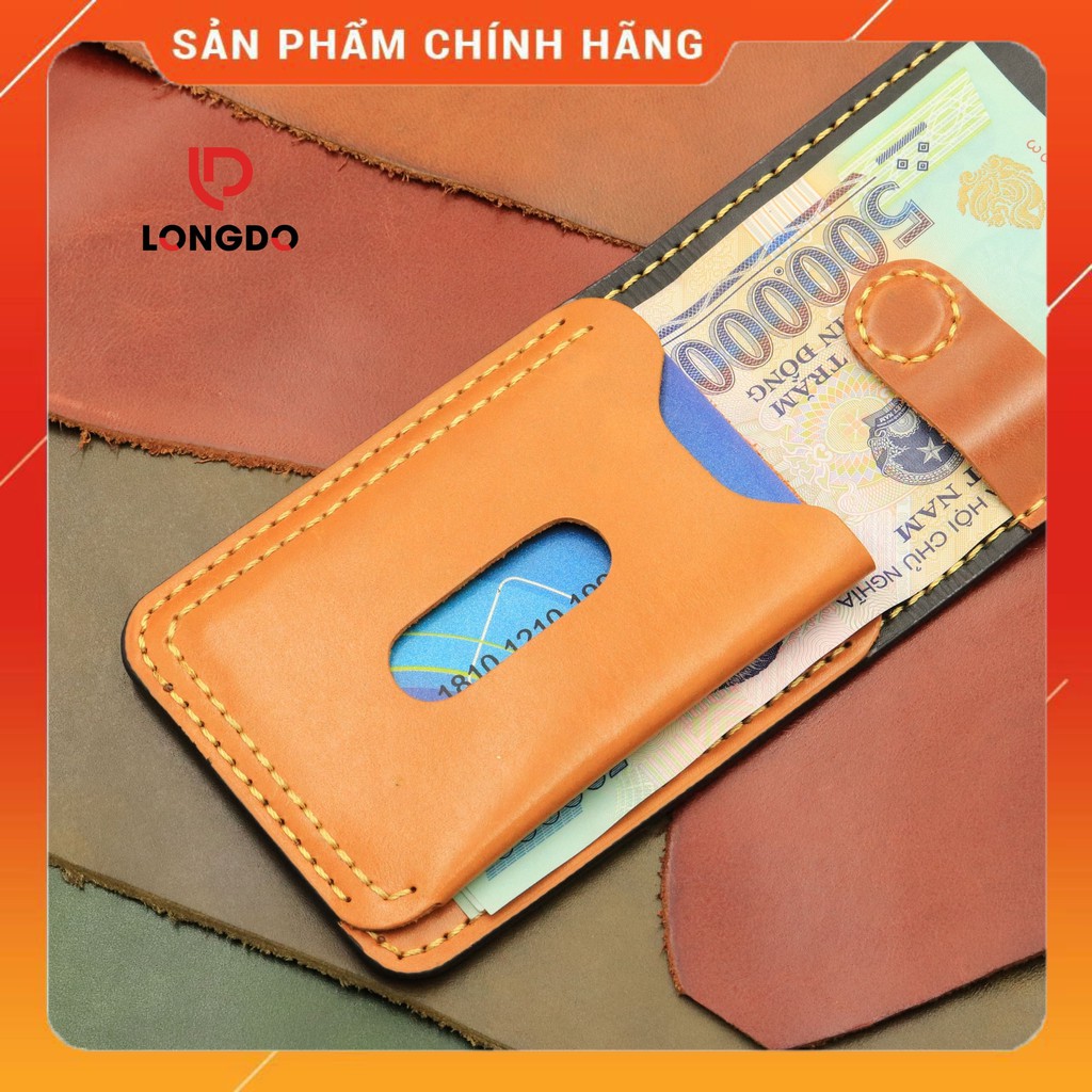 Ví Sen 5 Cao Cấp - Cam Kết 100% Da Bò Thật - Bóp Nam Mini Màu Vàng Bò Hàng Chính Hãng Thương Hiệu Longdo Leather