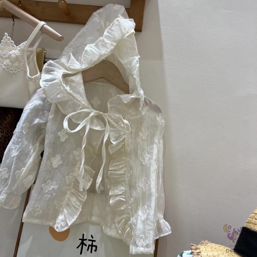 Áo Khoác Chống Nắng Có Nón Thiết Kế Hoa Phong Cách Hàn Quốc Ngọt Ngào Cho Bé Gái