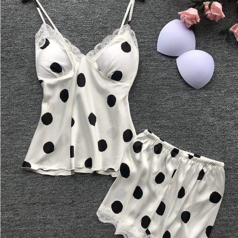 Đồ ngủ lụa bigsize tới 65kg sexy chấm bi 🎁️TẶNG lót ngực🔥váy ngủ lụa hai dây sexy AM150DB02 | BigBuy360 - bigbuy360.vn