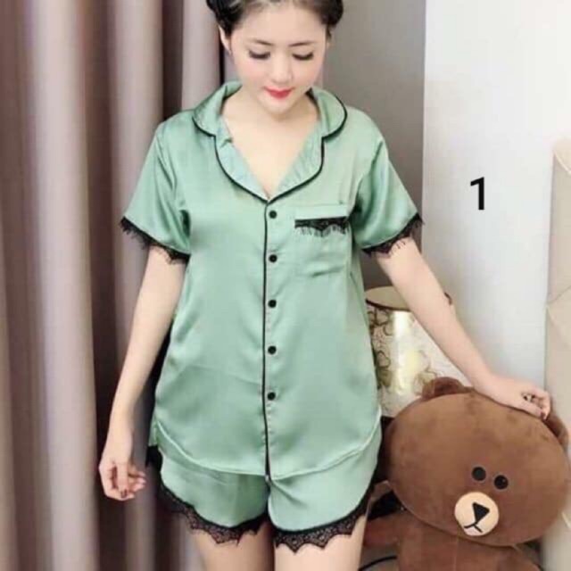 [SALE] Đồ bộ Pijama phi lụa phối ren