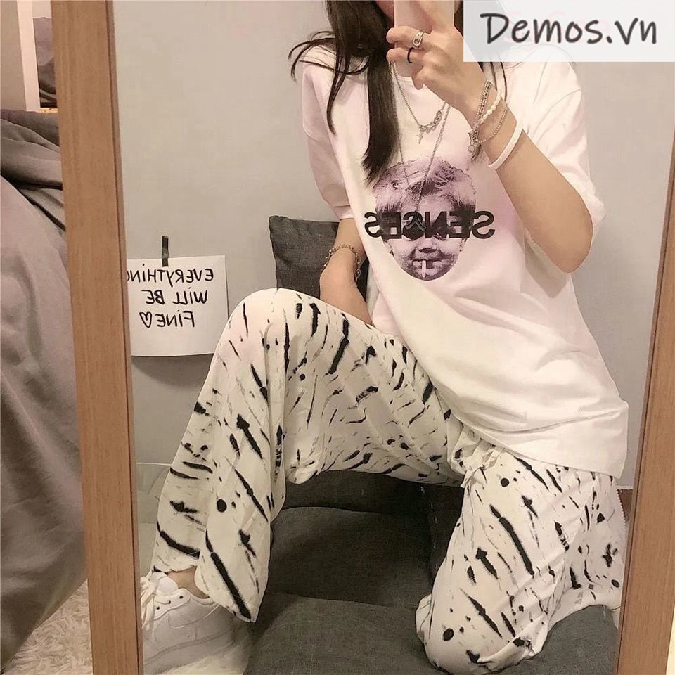 Áo thun ngắn tay dáng rộng/ quần dài họa tiết ngựa vằn thời trang mùa hè dành cho nữ | BigBuy360 - bigbuy360.vn