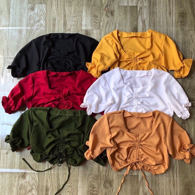 Áo kiểu dây rút croptop - ảnh thật